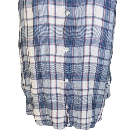 Anthropologie Cloth & Stone Blue Plaid Sleeveless Button Front Shirt Dress - S - Picture 4 of 12